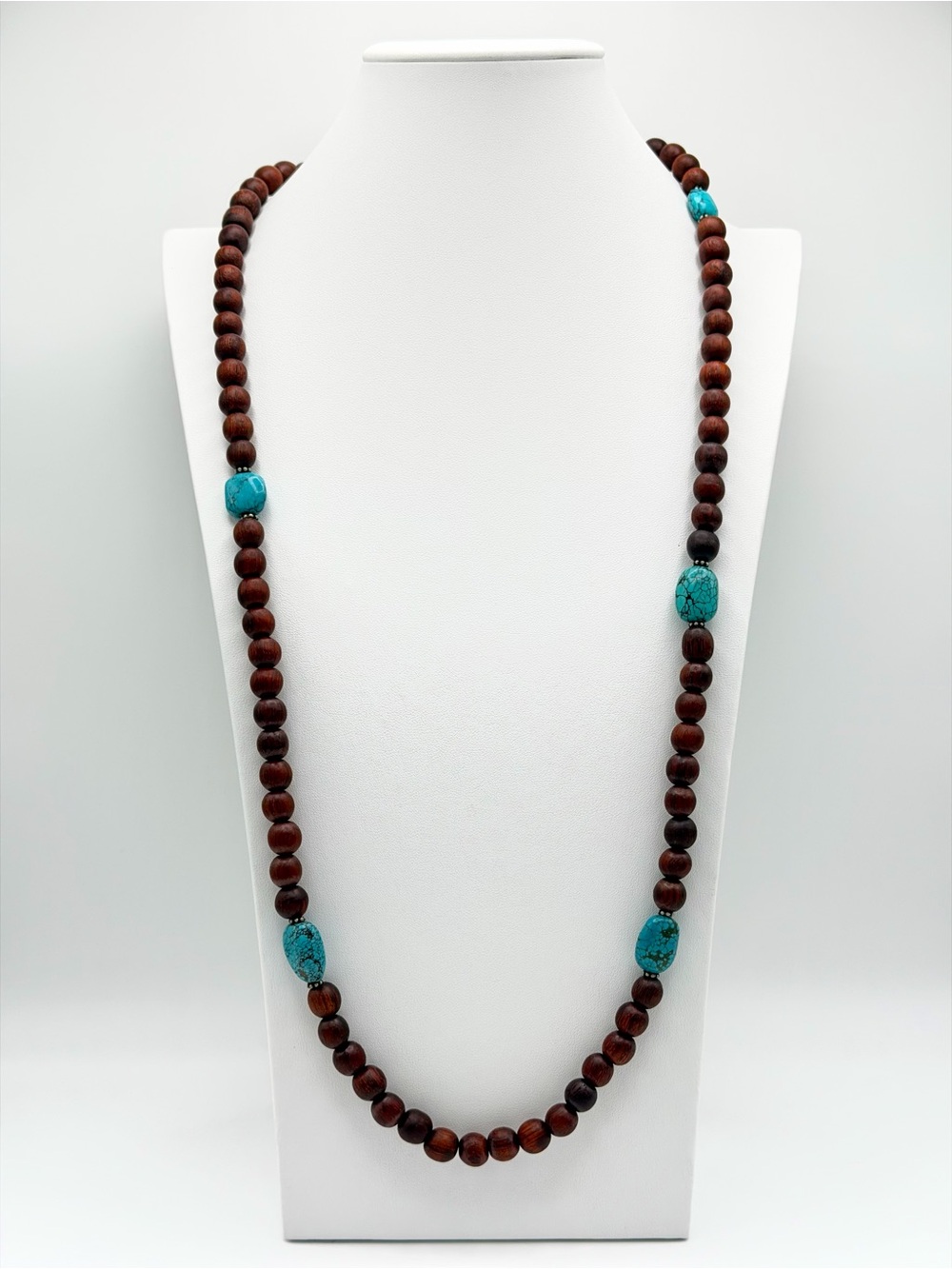 Silpada Sterling Silver Turquoise & Wood Beaded Necklace w/Toggle Clasp 36”